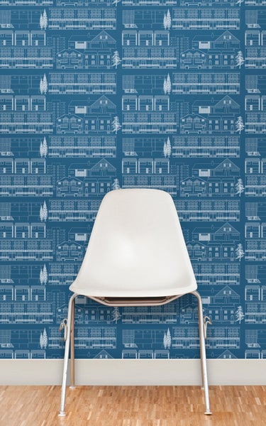 Mini Moderns Do You Live in a Town? Blueprint wallpaper