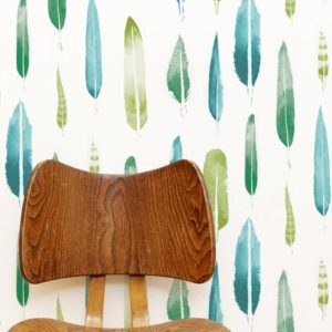 Mini Moderns Feathers Coach Emerald wallpaper