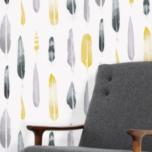 Mini Moderns Feathers Mustard wallpaper