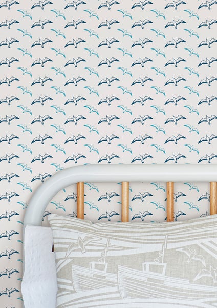 Mini Moderns Gulls Washed Denim wallpaper