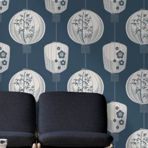 Mini Moderns Lucky Lantern Washed Denim wallpaper