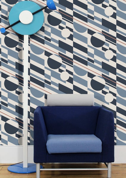 Mini Moderns P.L.U.T.O Washed Denim and Copper wallpaper