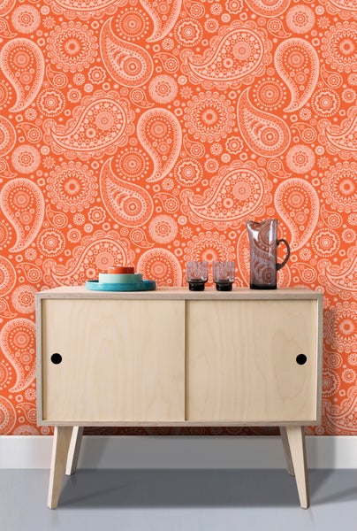 Mini Moderns Paisley Crescent Tangerine Dream wallpaper