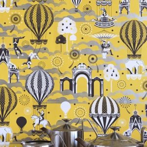 Mini Moderns Pleasure Gardens Mustard and SIlver wallpaper
