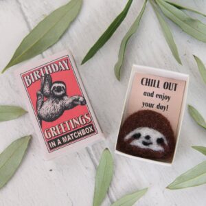 Wool Felt Sloth Birthday Gift In A Matchbox