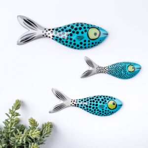 Wall-mounted Handmade Ceramic Fish Trio Blue